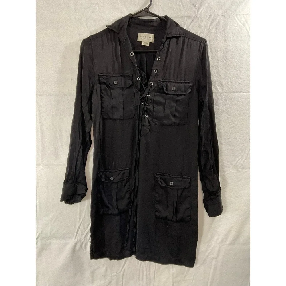 Denim & Supply Ralph‎ Lauren Shirt Dress Womens XS Black Lace Up Utility Safari